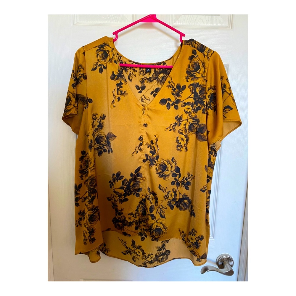 Gold & Black Floral Print Blouse